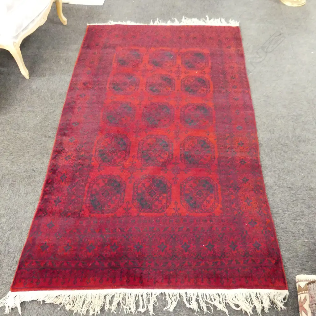 HAND KNOTTED DARK RED WOOL PILE RUG - ELEPHANT FOOT DESIGN 2000x1150mm Image 1++
