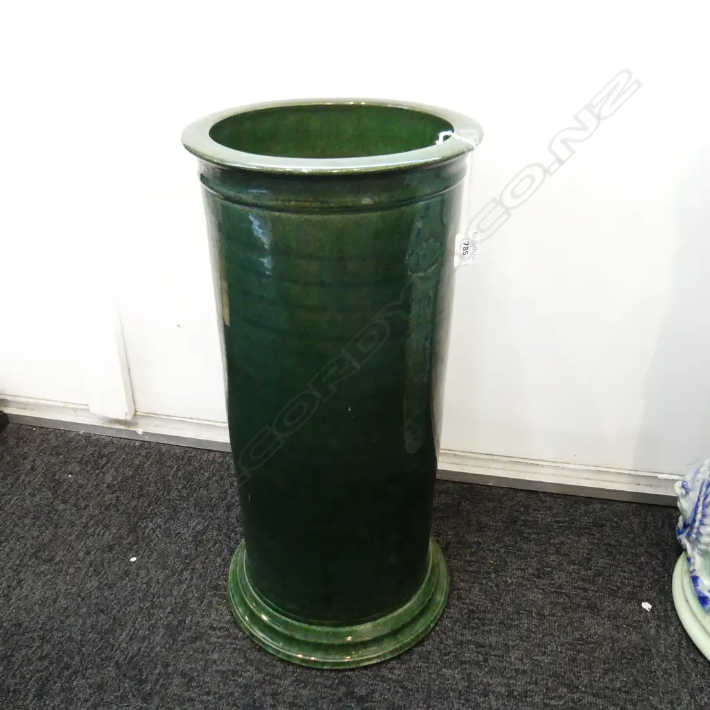 GREEN GLAZED UMBRELLA STAND; LANES POTTERY H.545mm 260mm dia  Image 1++