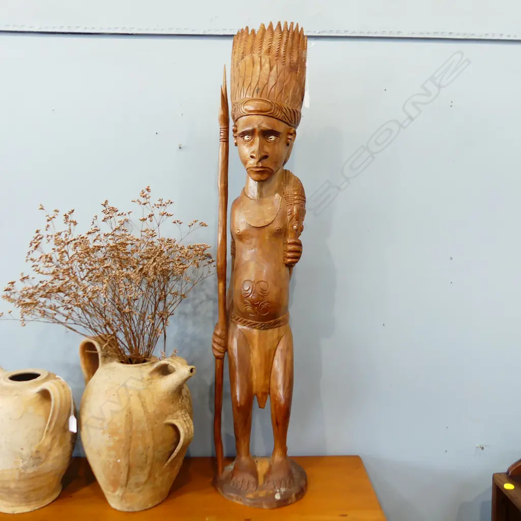 LG CARVED WOODEN AMERICAN INDIAN STATUE H.1125MM Image 1++