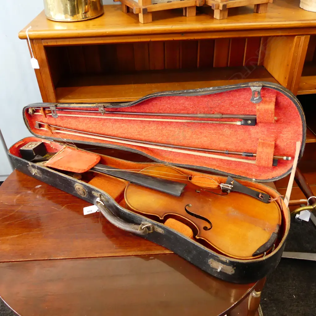 ANTIQUE VIOLIN IN EBONISED CASE L.780mm Image 1++