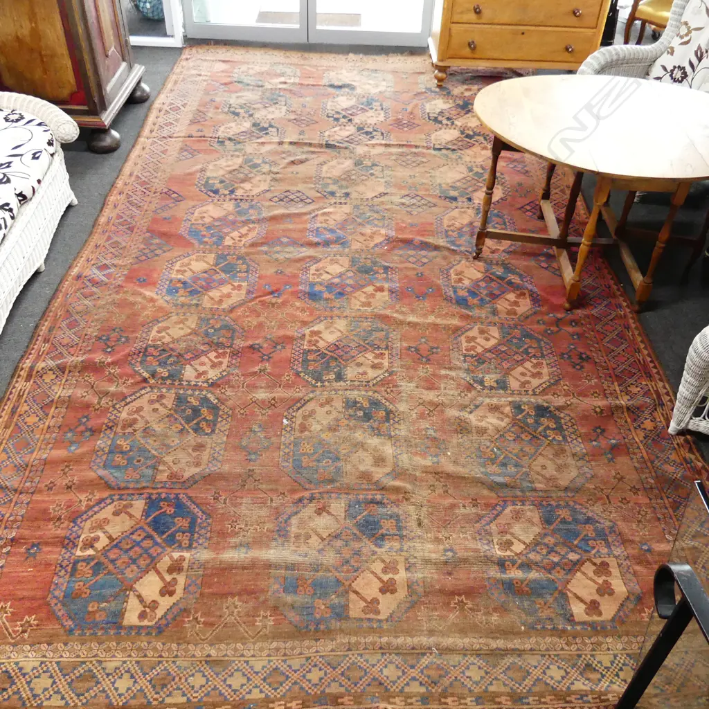 19thC ESARI TURKOMAN CARPET WEAR COMMENSURATE WITH AGE 4000 x 2800mm Image 1++