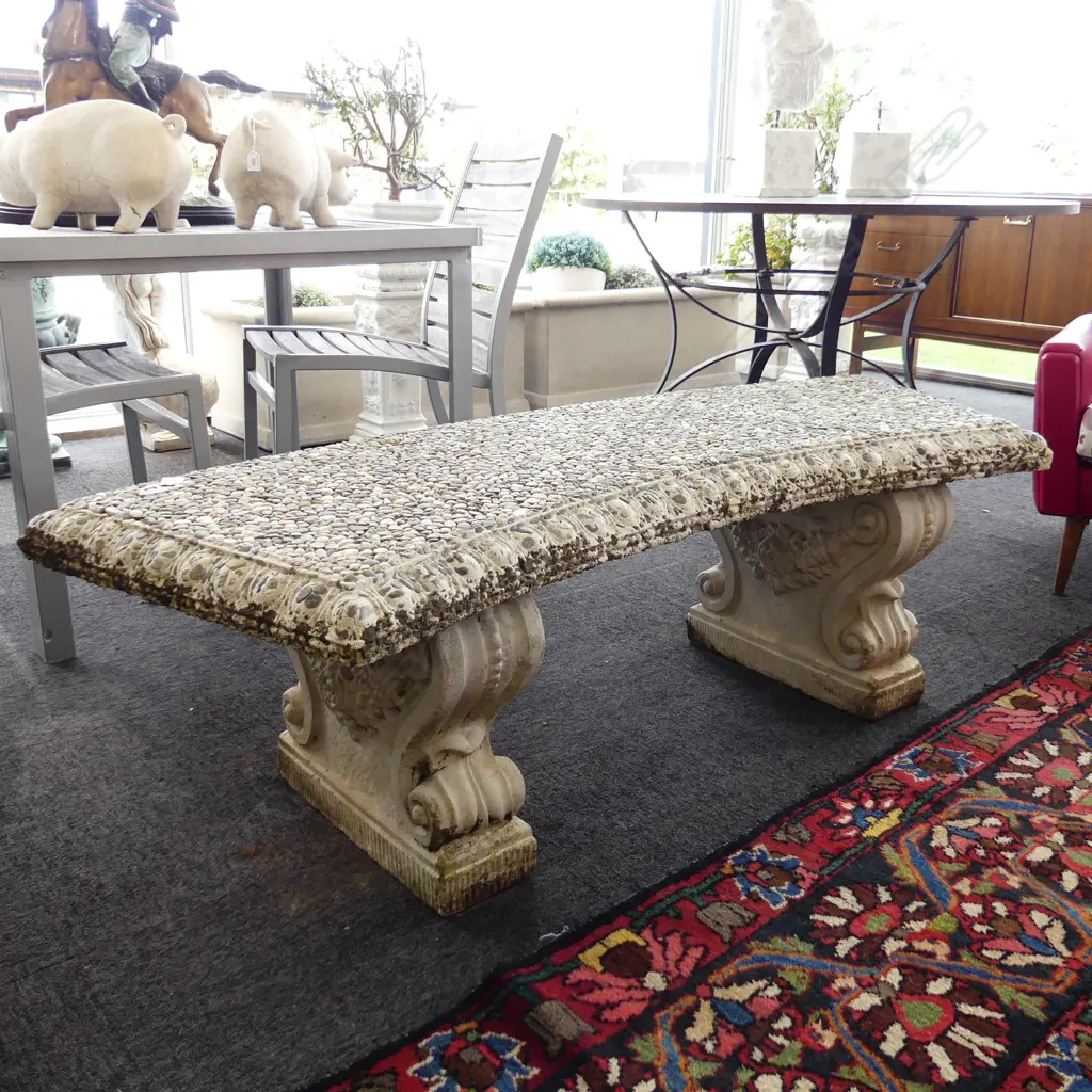 LG CONCRETE PEBBLED FINISH GARDEN SEAT L. 1440MM Image 1++