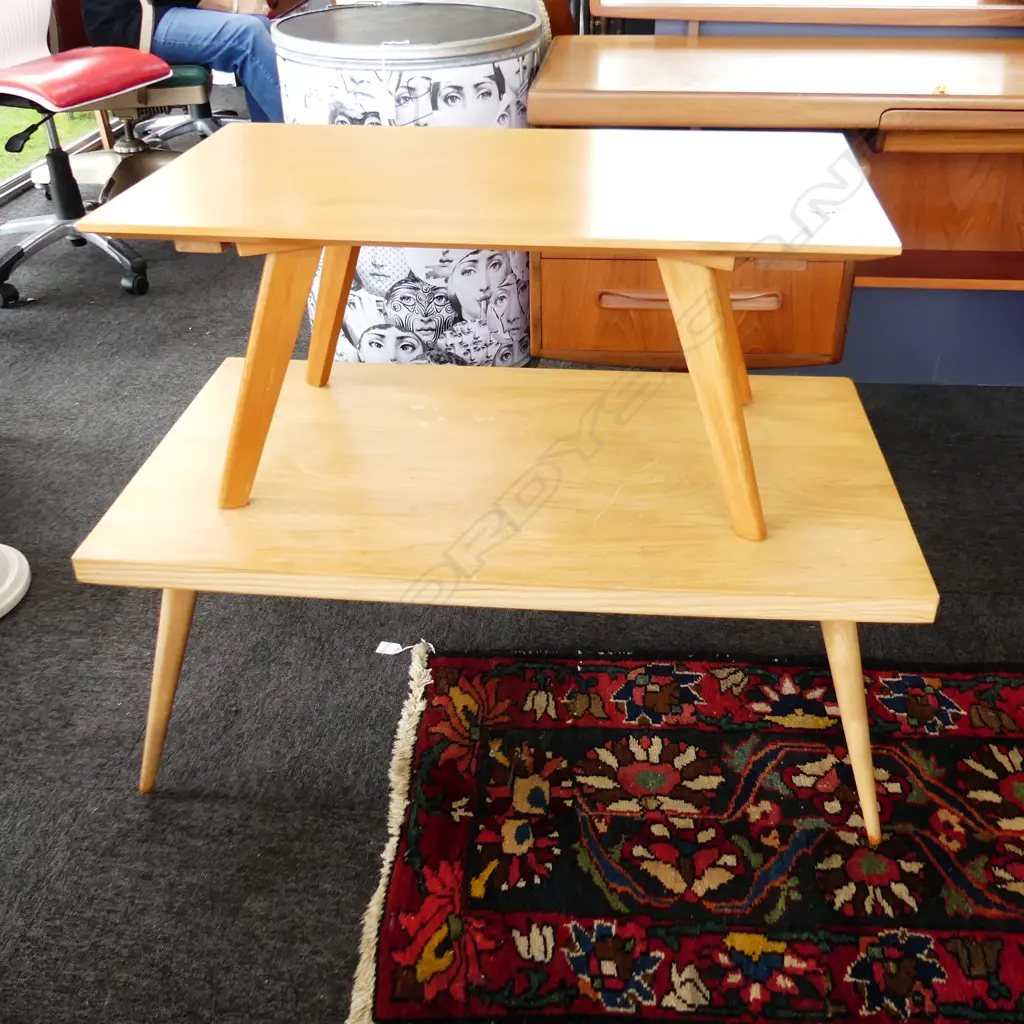 2 RETRO RIMU COFFEE TABLES SPLAYED LEGS... Image 1++