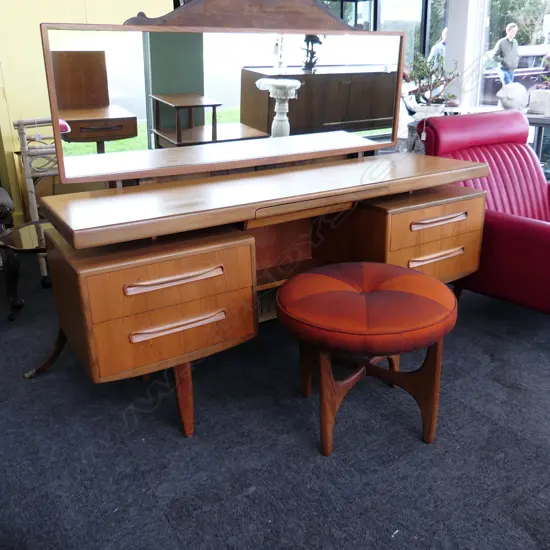 ORIGINAL MID CENTURY TEAK G PLAN FRESCO FLOATING DESK/ DRESSING TABLE AND MATCHING STOOL