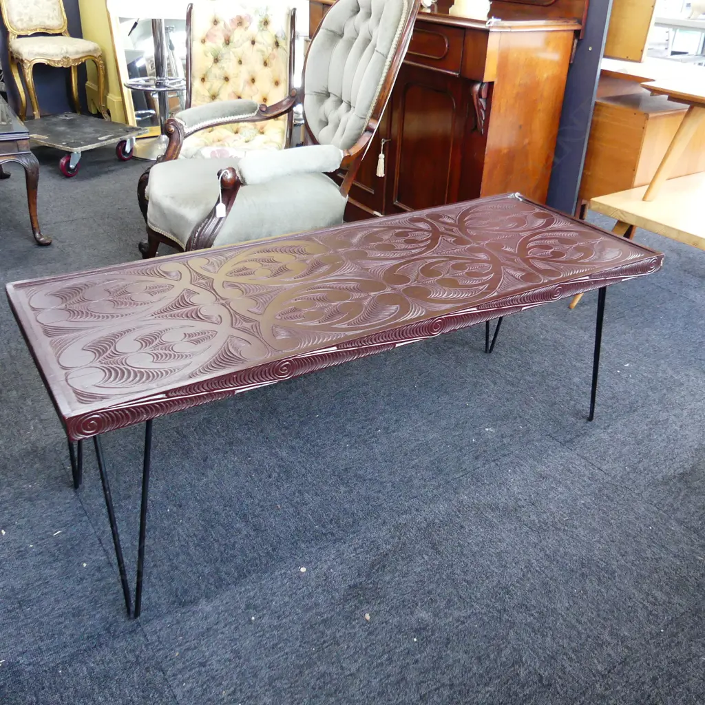 MAORI DESIGN CARVED WOODEN COFFEE TABLE 1240 X 380MM Image 1++
