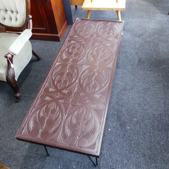 MAORI DESIGN CARVED WOODEN COFFEE TABLE 1240 X 380MM