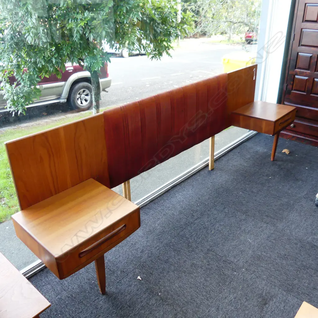 RETRO G-PLAN HEAD BOARD W CABINETS & UPHOLSTERED PANEL W.2660mm Image 1++