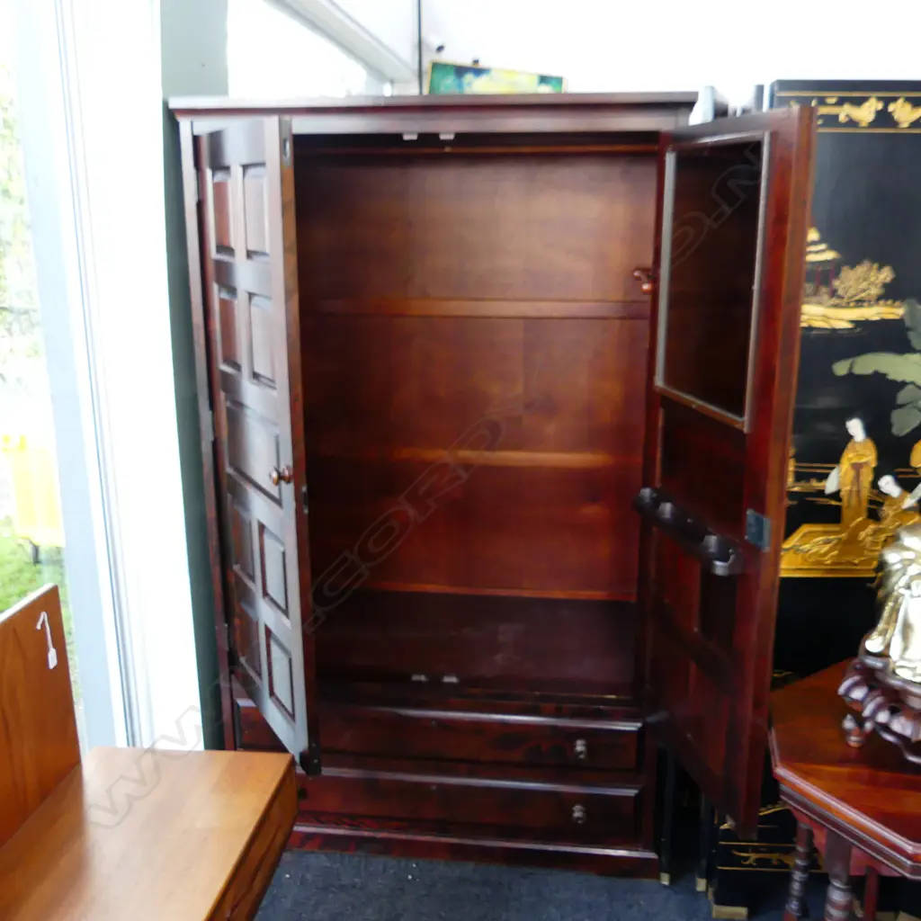 VINTAGE JAPANESE HOKKAIDO MINGEI CHERRY WOOD CUPBOARD/WARDROBE... Image 1++