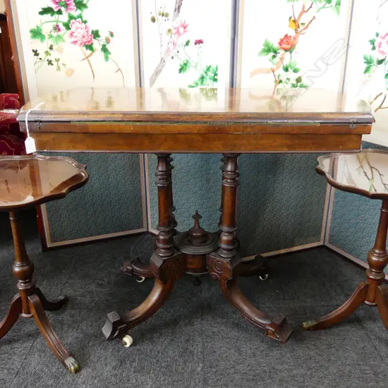 VICTORIAN FOLDING WALNUT GAMES TABLE CATHEDRAL BASE 900x440x700mm