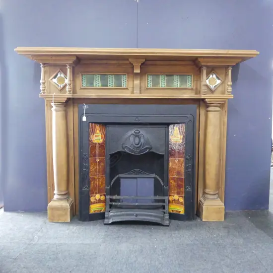 KAURI MANTELPIECE WITH CAST IRON AND TILE REGISTER 1800 x 340 x 1370mm