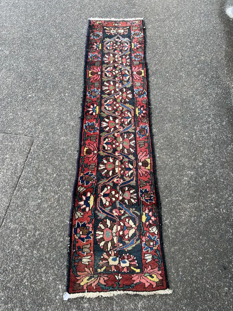 PERSIAN WOOL ON COTTON RUNNER RUG 2420 x 570mm SOME FAULTS HOLE Image 1++