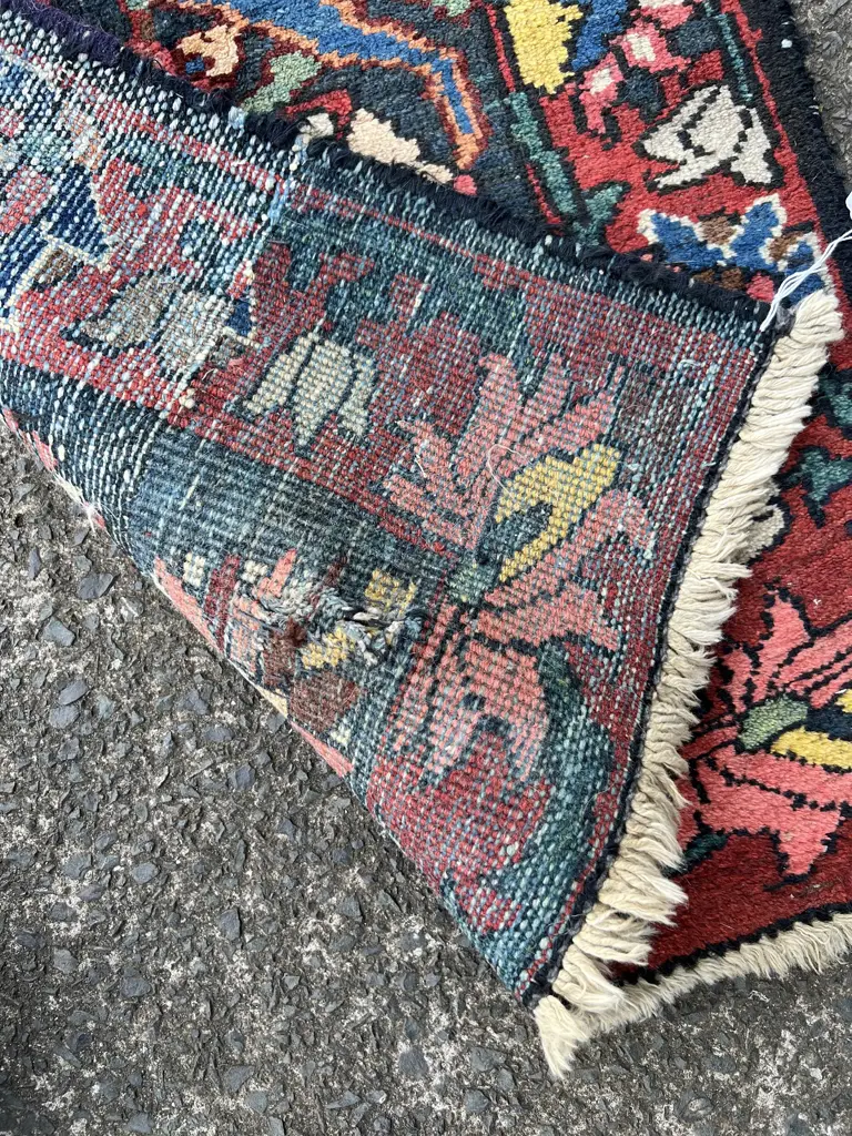 PERSIAN WOOL ON COTTON RUNNER RUG 2420 x 570mm SOME FAULTS HOLE Image 1++