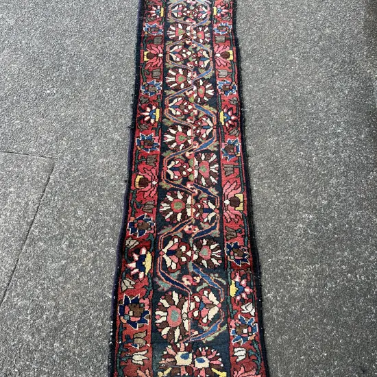 PERSIAN WOOL ON COTTON RUNNER RUG 2420 x 570mm SOME FAULTS HOLE
