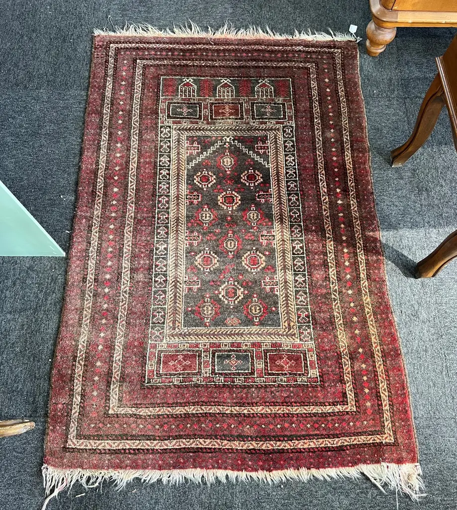 SEMI ANTIQUE AFGHAN PRATER RUG ALL WOOL 1370 x 880mm Image 1++
