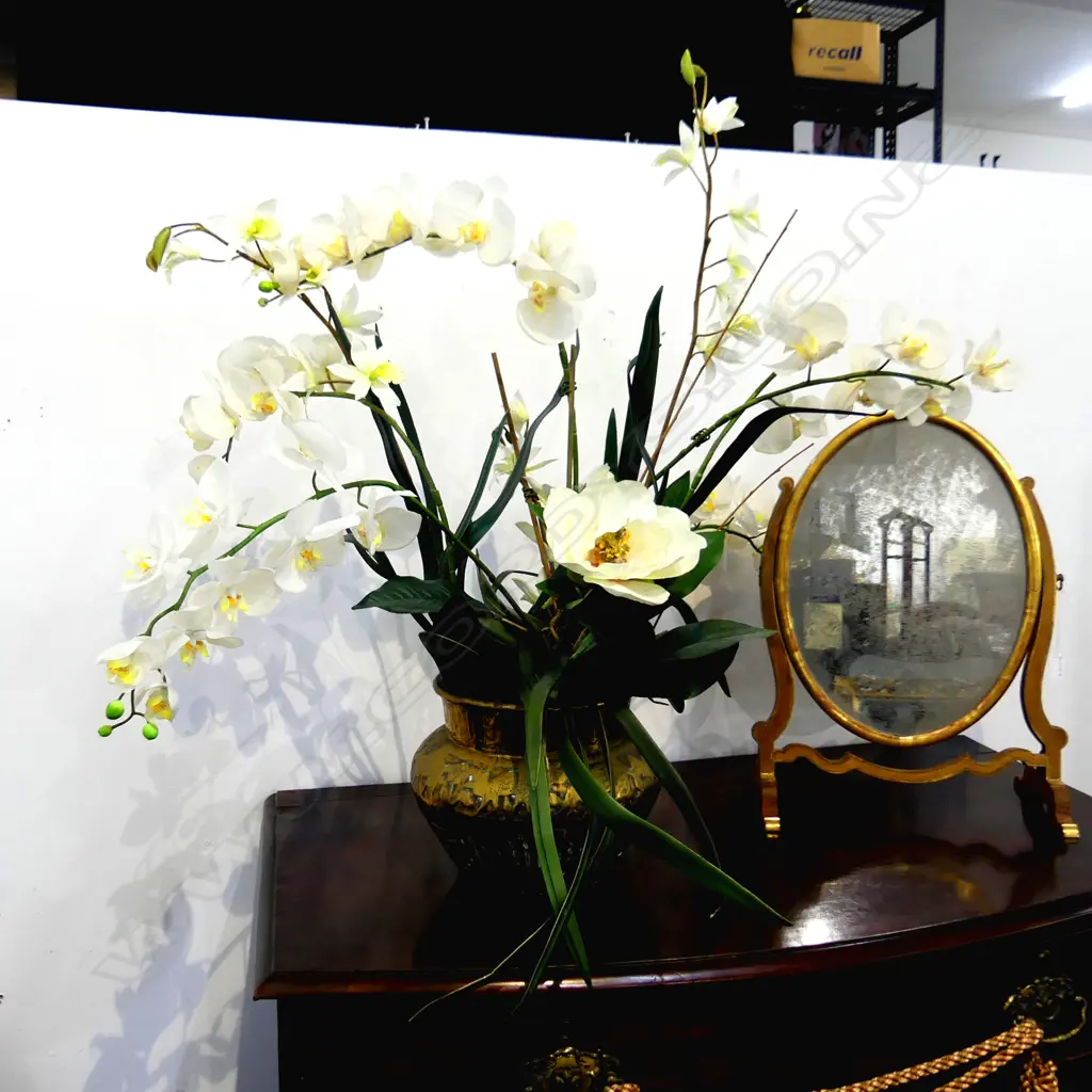 FAUX WHITE ORCHID IN BRASS POT H.850mm Image 1++