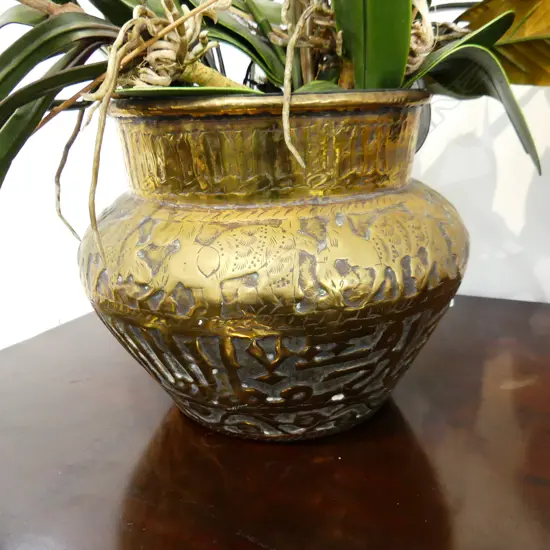 FAUX WHITE ORCHID IN BRASS POT H.850mm