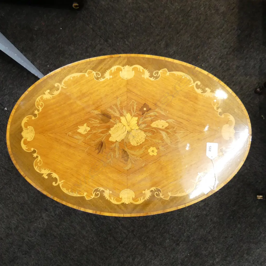 ITALIAN SORRENTO INLAID OVAL MUSICAL SIDE TABLE 555x370x500mm Image 1++