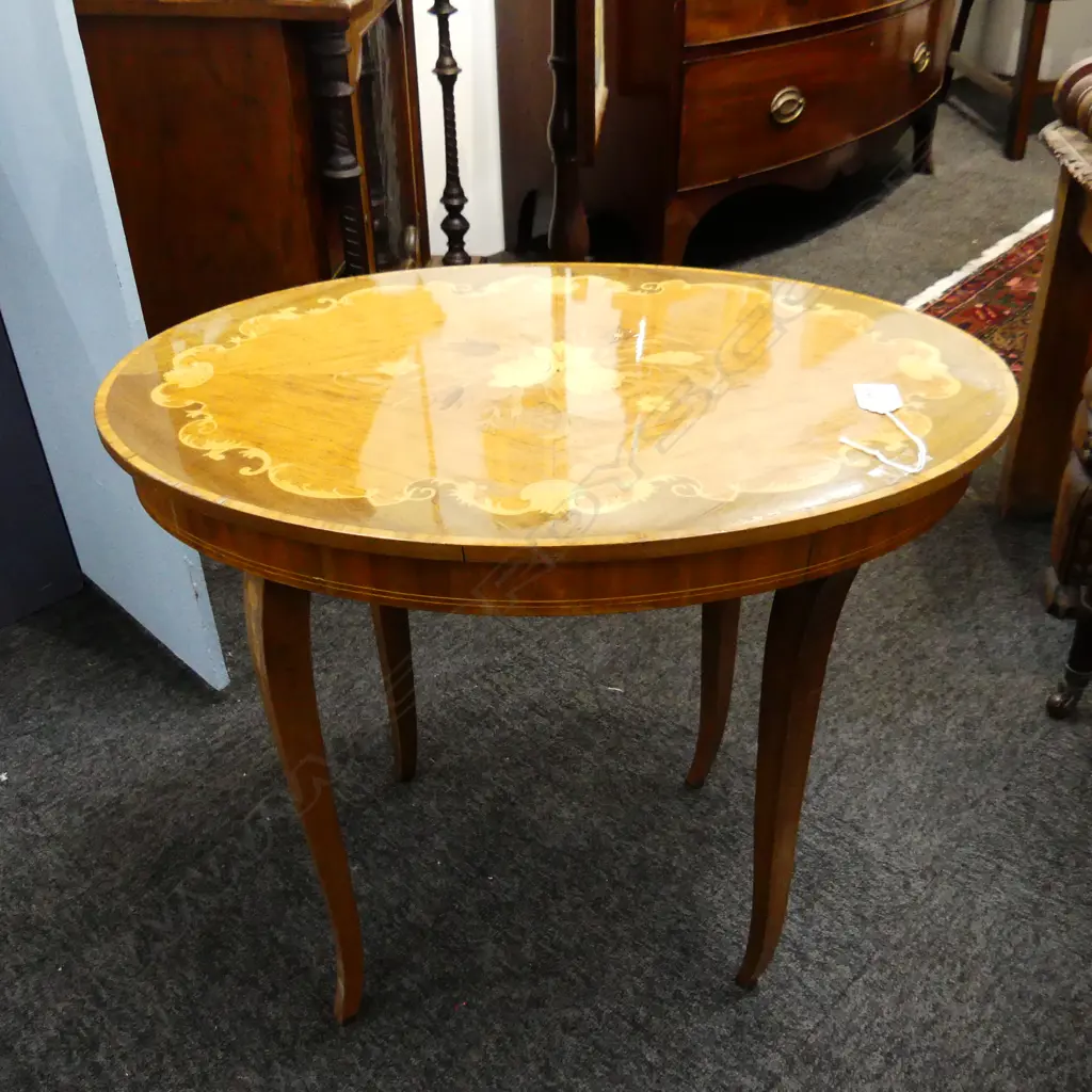 ITALIAN SORRENTO INLAID OVAL MUSICAL SIDE TABLE 555x370x500mm Image 1++