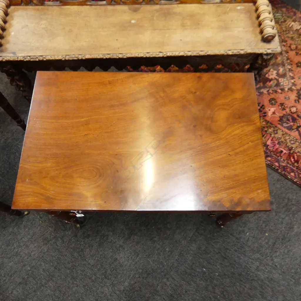 EARLY VICTORIAN MAHOGANY SIDE TABLE ON CASTORS w. 1 DRAWER 760x480x605mm Image 1++