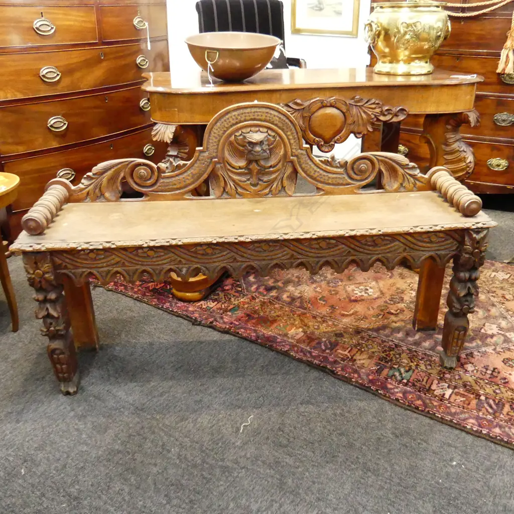 ANTIQUE CARVED OAK BENCH 1220x280x750mm Image 1++