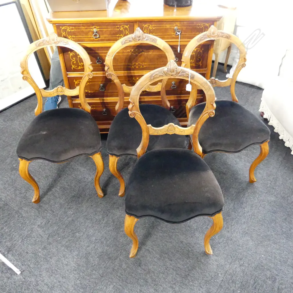 4 ANTIQUE BALLOON BACK DINING CHAIRS Image 1++