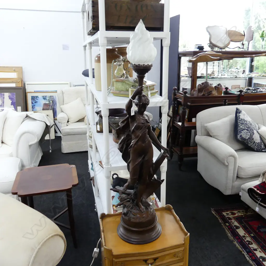 BRONZED SPELTER CLASSICAL FIGURINE LAMP - minor damage to 1 arm / 2 fingers Image 1++