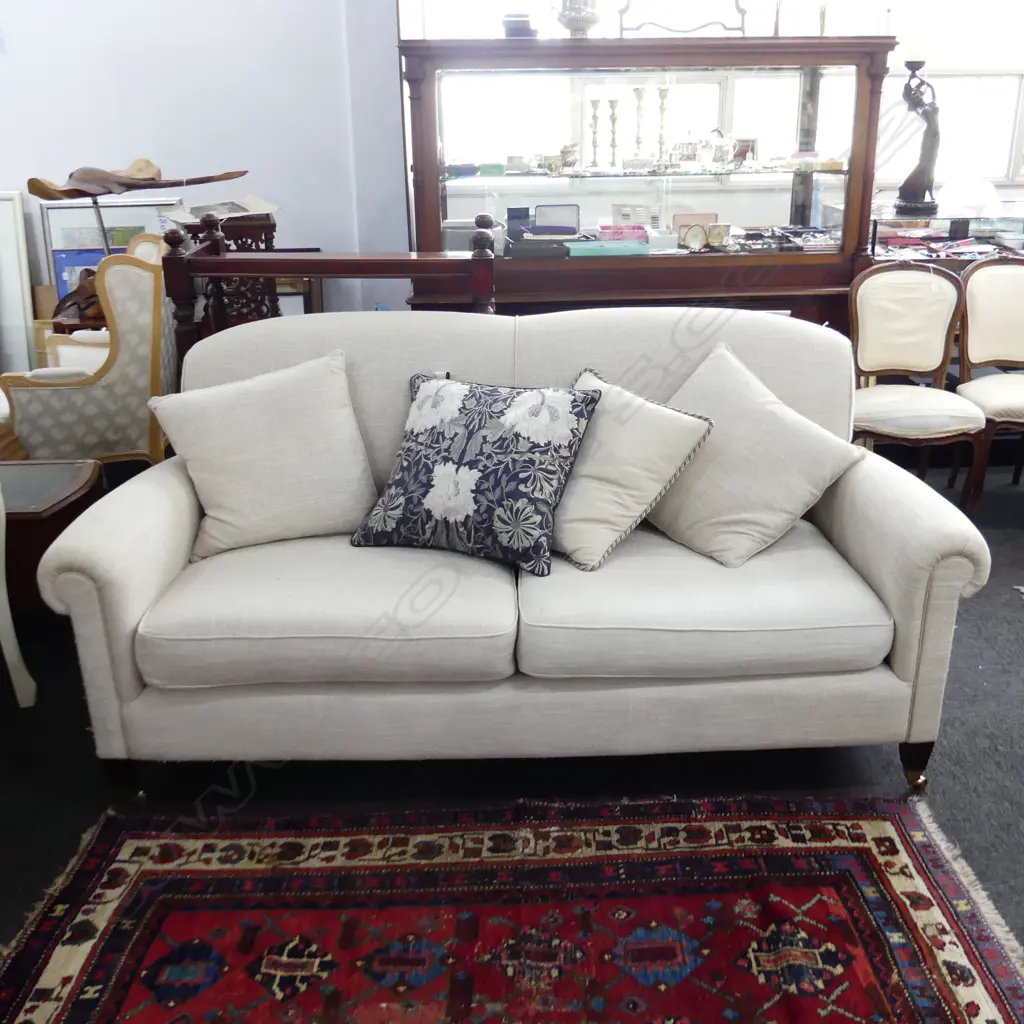 GRACIOUS LIVING 'WESTBOURNE' ROUND ARM SOFA IN CREAM LINEN 1900x900x900mm... Image 1++