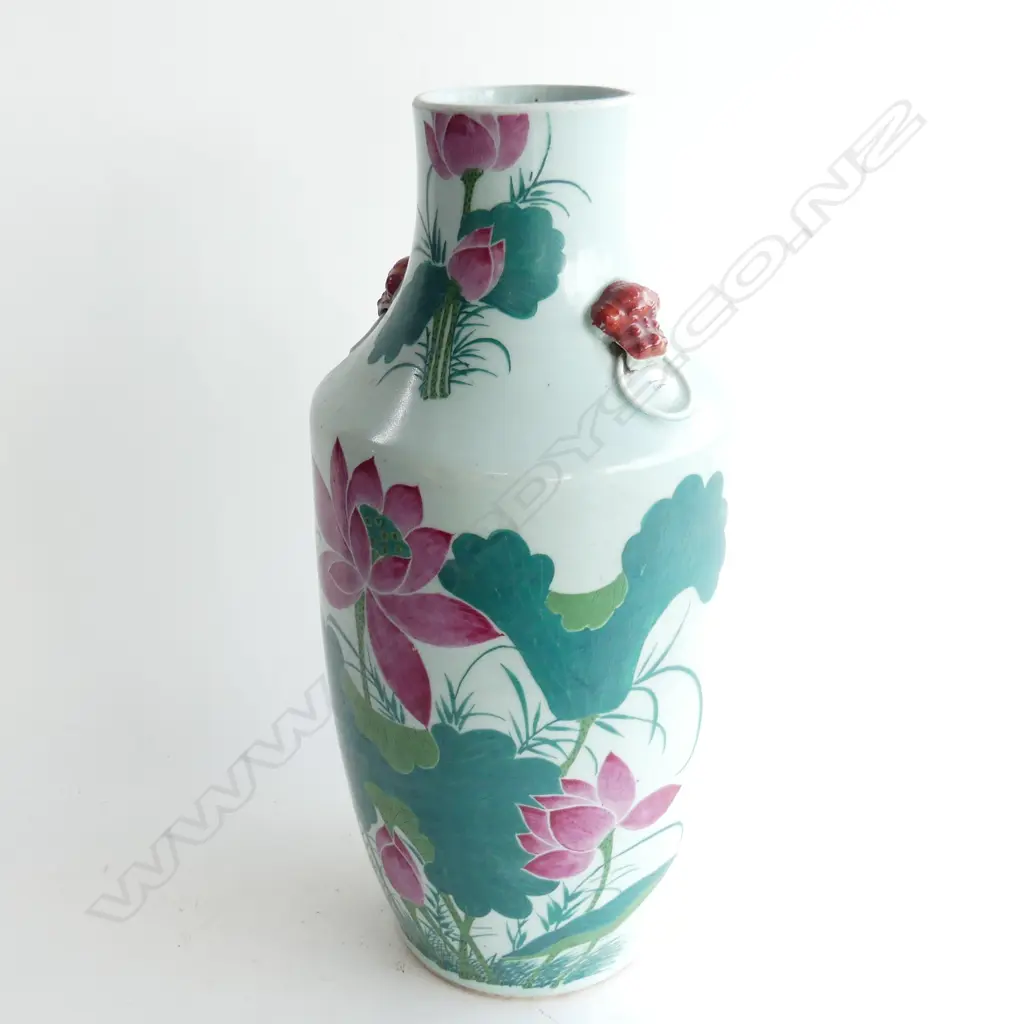 LG CHINESE FLOOR VASE w. PINK WATER LILIES H.500mm Image 1++