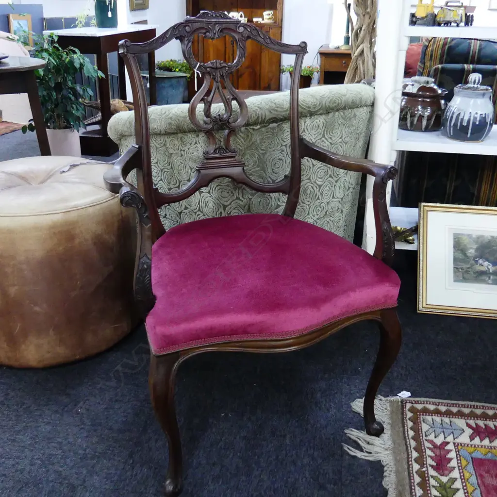 CHIPPENDALE STYLE CARVER CHAIR CRIMSON VELVET SEAT Image 1++