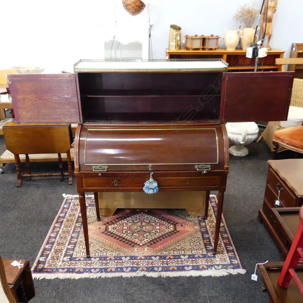 19THC FRENCH DESK - BONHEUR DE JOUR - CYLINDRICAL TOP w. GLAZED UPPER SECTION + 4 KEYS 950x455x1300mm Image 1++