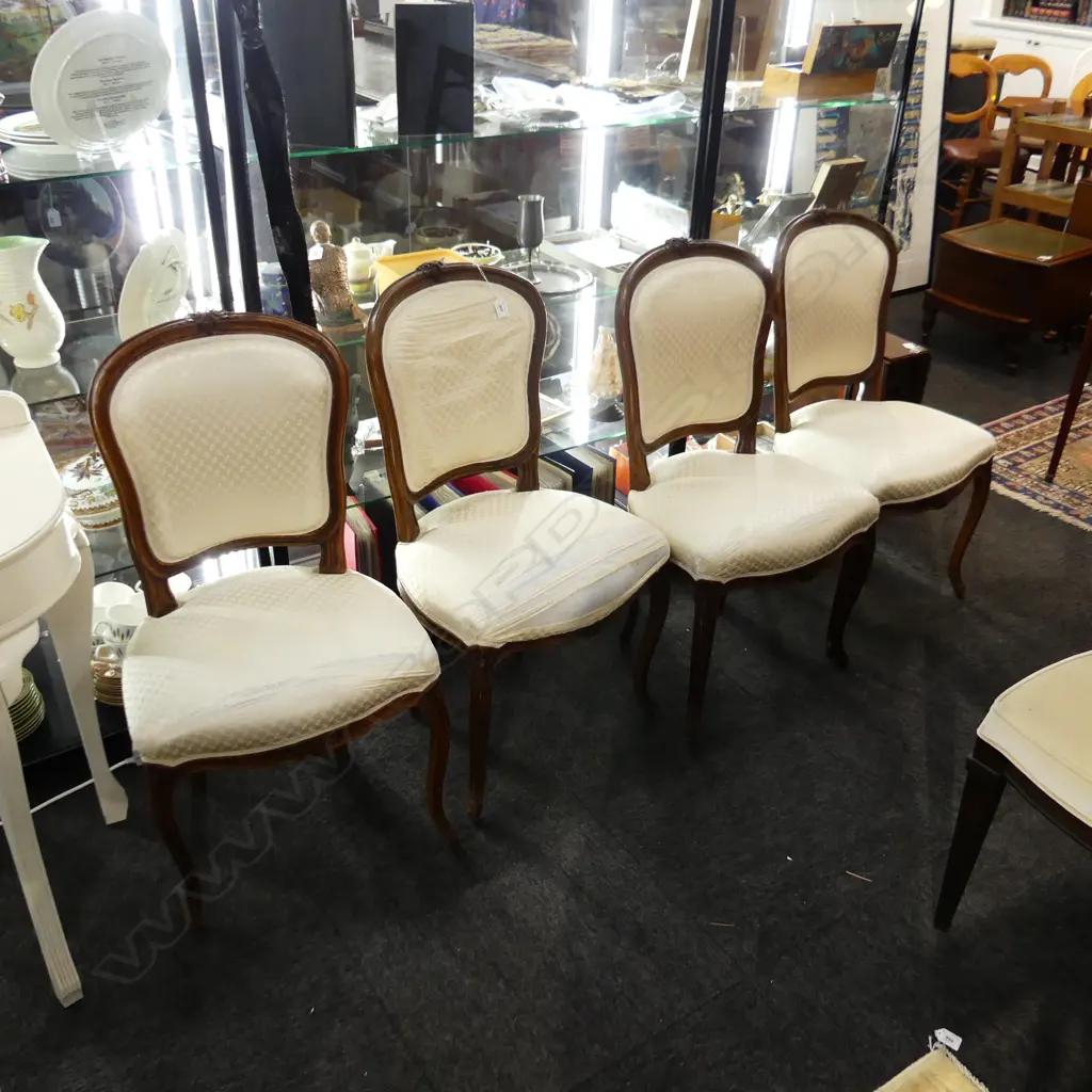 4 FRENCH STYLE DINING CHAIRS - WHITE UPHOLSTERY WORN Image 1++