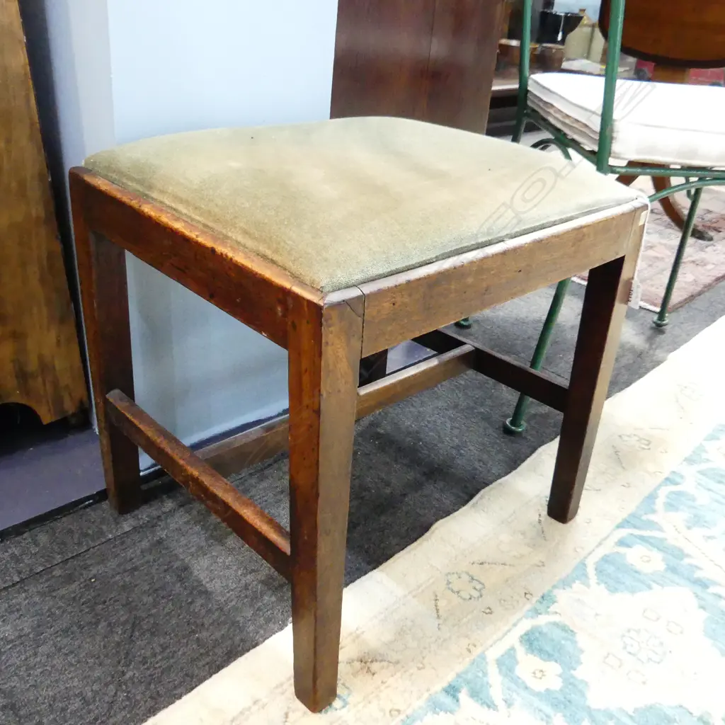 ANTIQUE MAHOGANY FOOT STOOL; GREEN VELVET TOP 475x415x470mm Image 1++