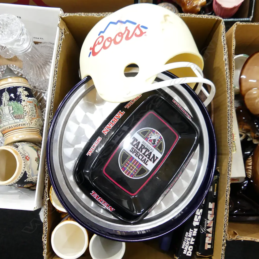 BOX LOT ASST INCL BAR COLLECTABLES, TRAVEL GAMES INCL  AIR NZ CHESS Image 1++