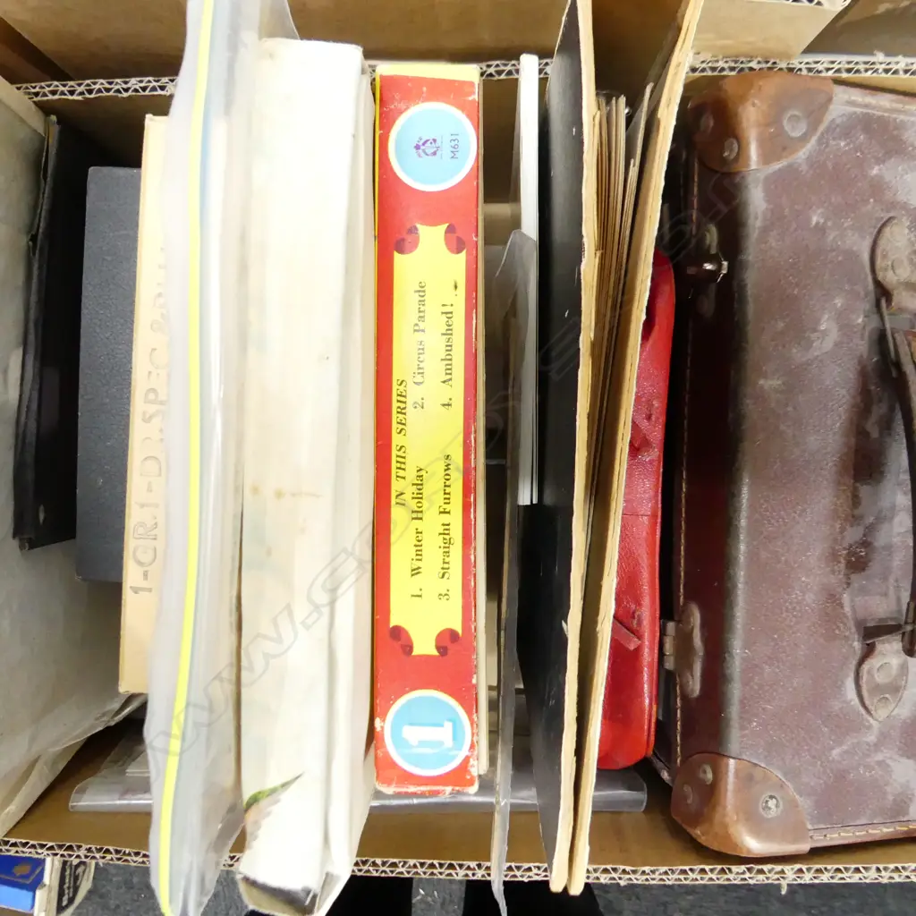 BOX MISC INCL SM LEATHER CASE, OLD JIGSAW PUZZLES, FIRST DAY COVERS ETC.. Image 1++