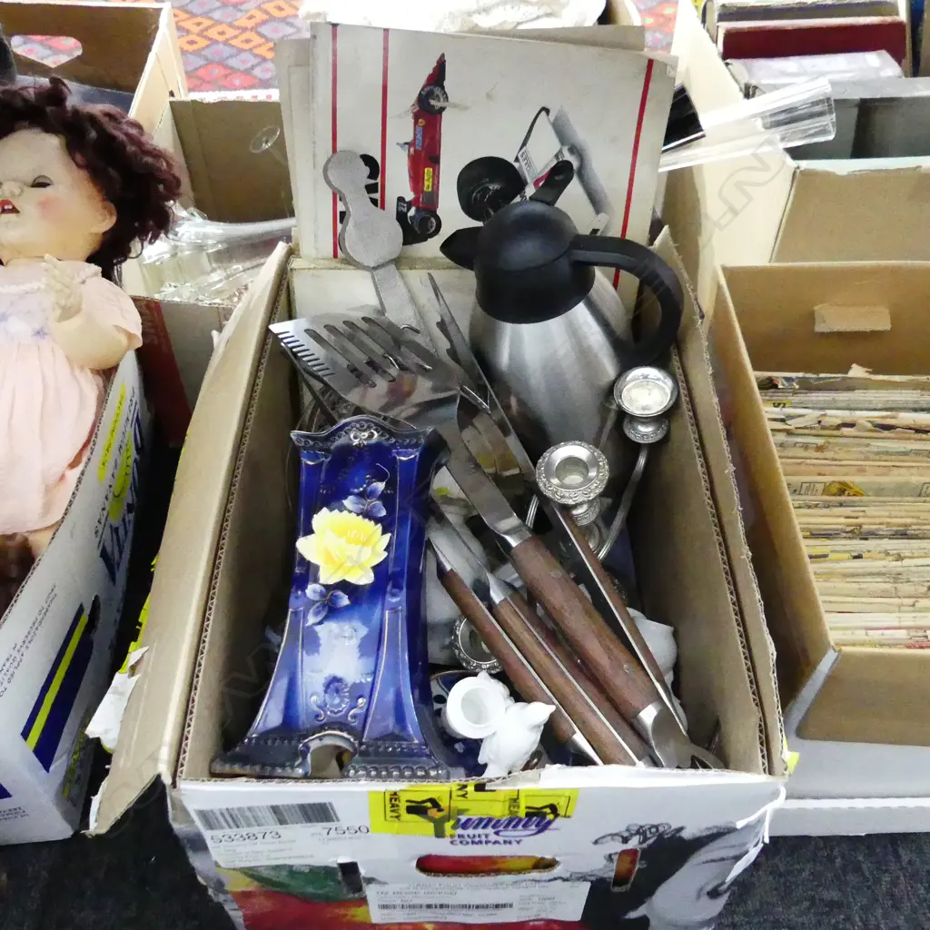 BOX LOT ASST. CHINA + 3 PCE GRILL SET Image 1++