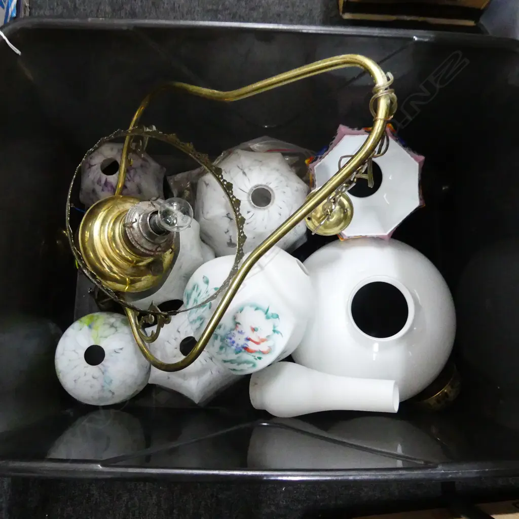 LGE CRATE ART NOUVEAU GLASS LIGHT SHADES + BRASS HANGING LAMP Image 1++