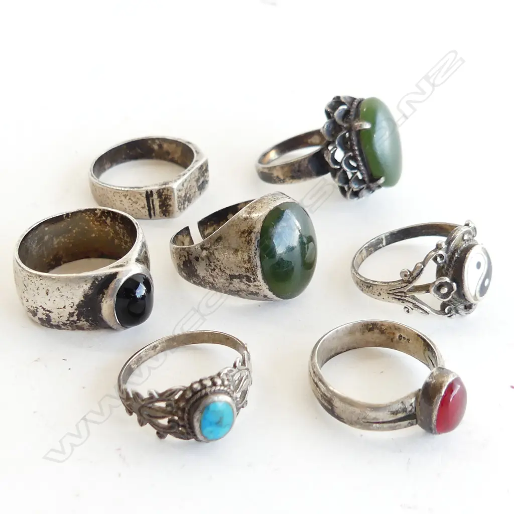 BAG OF 7 STERLING SILVER RINGS Image 1++