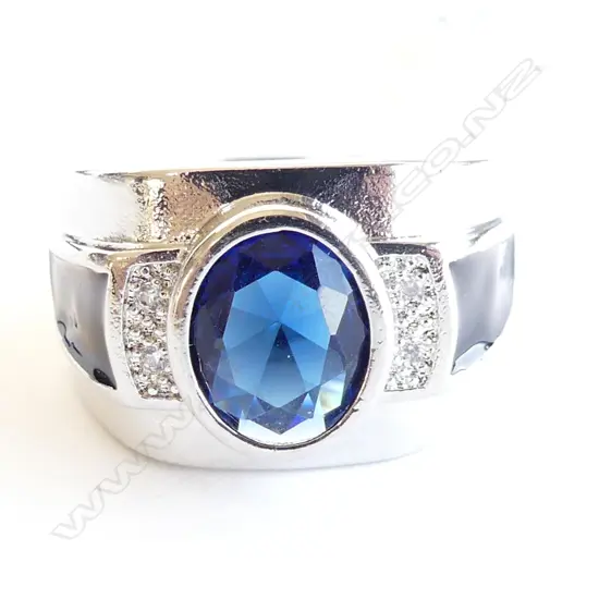 925 SILVER & LG FAUX SAPPHIRE DRESS RING 