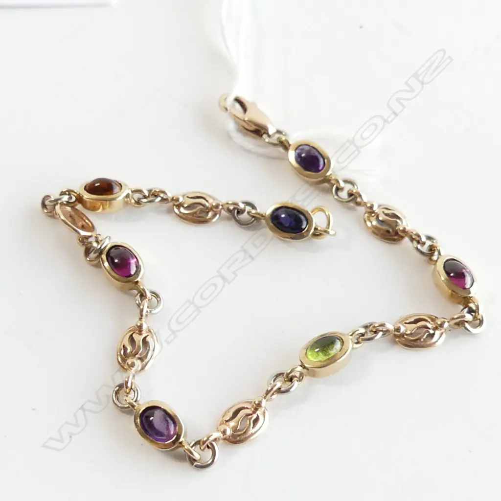 9CT BRACELET w. COLOURED STONES L.190mm 9.1 GRAMS Image 1++