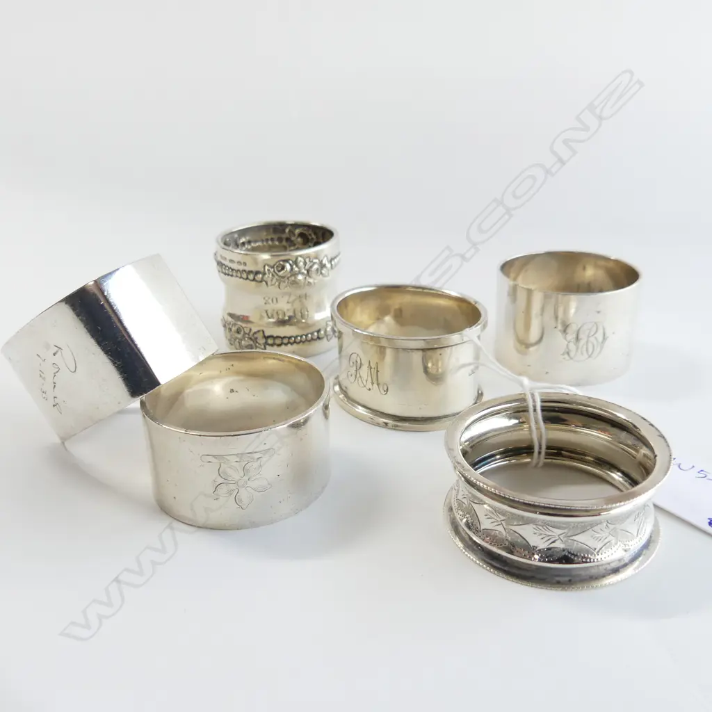 6 ASST. STG SILVER NAPKIN RINGS 186 GRAMS Image 1++