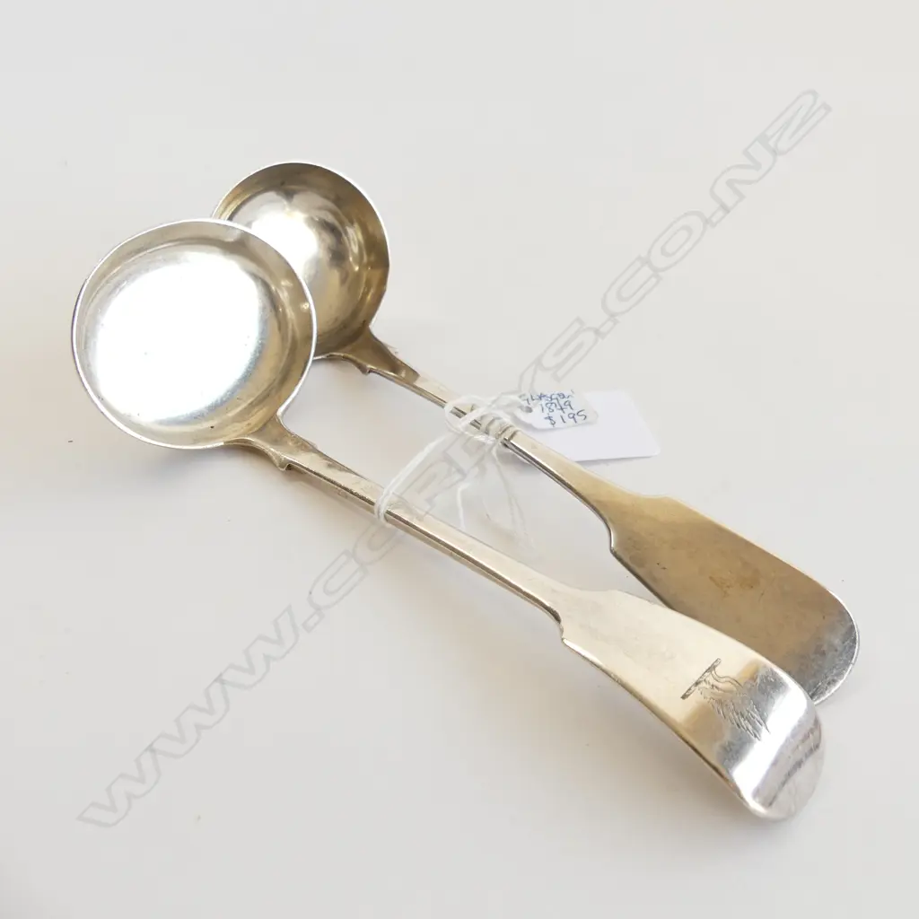 2 STG SILVER LADLES; GLASGOW 1849 & LONDON 1864 95 GRAMS Image 1++