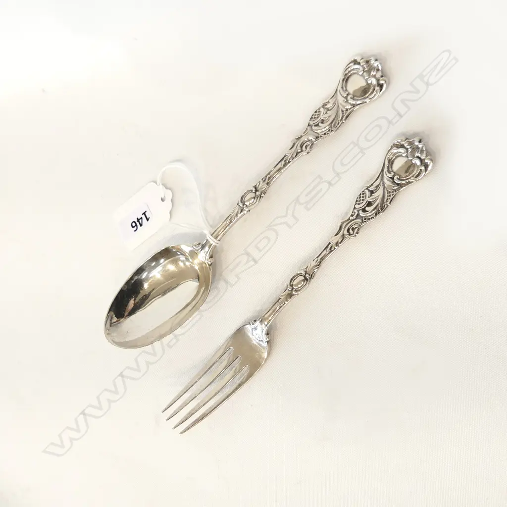 STG SILVER DESSERT SPOONS & FORK LONDON 1855 81 GRAMS Image 1++