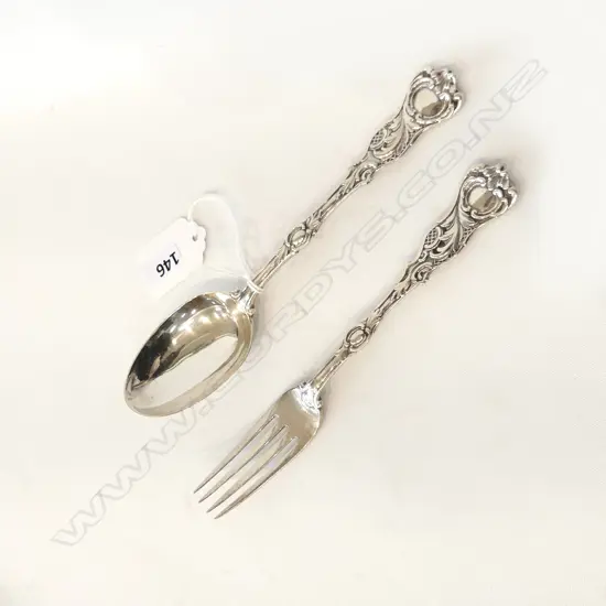 STG SILVER DESSERT SPOONS & FORK LONDON 1855 81 GRAMS