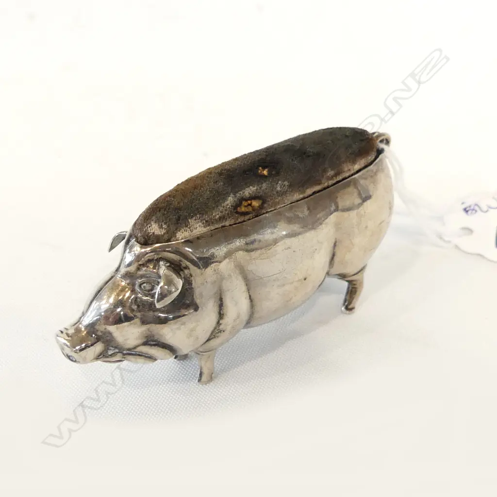 STG SILVER PIG PIN CUSHION, B'HAM 1909 L.70mm Image 1++