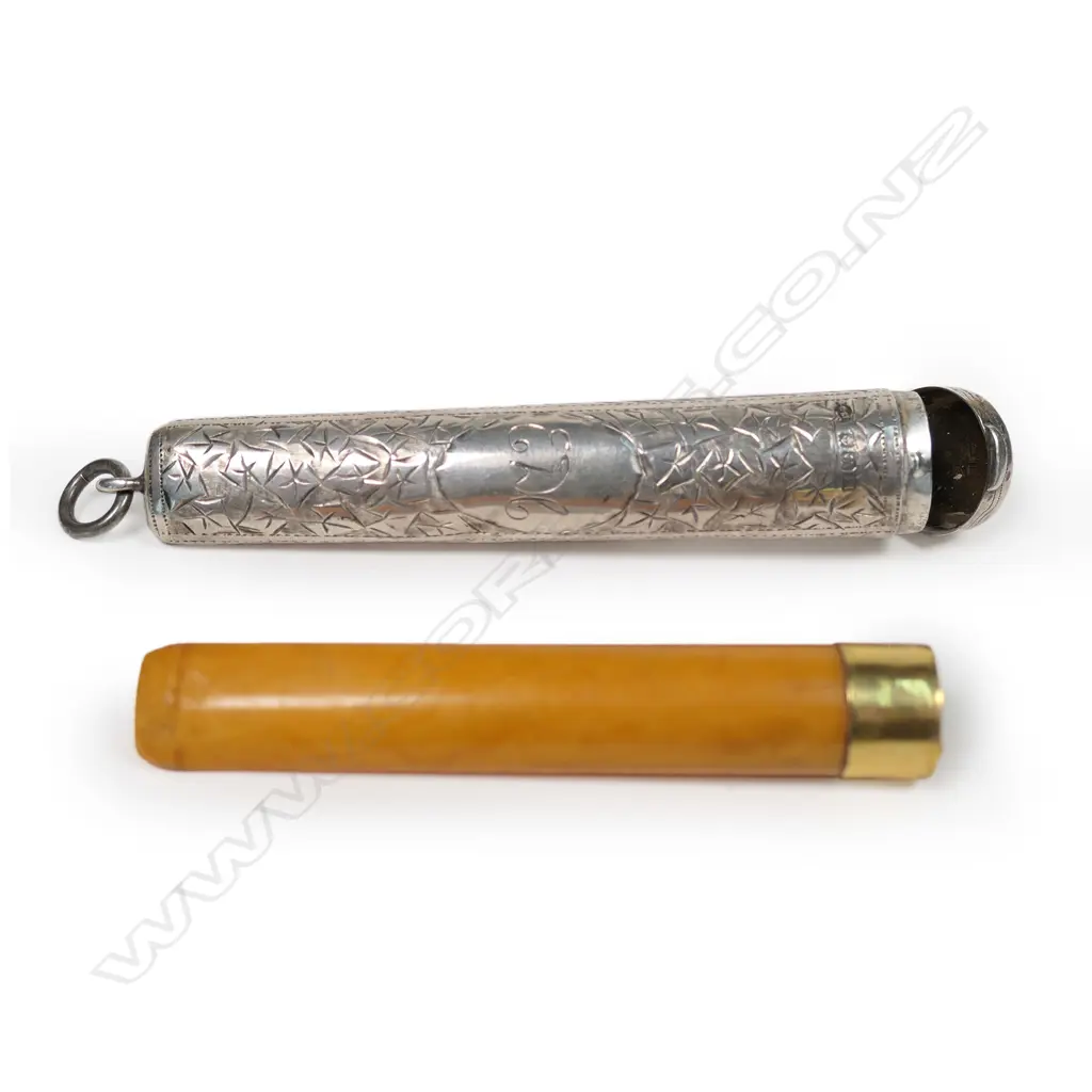 A silver engraved cigarette case and holder, Birmingham 1911 Image 1++