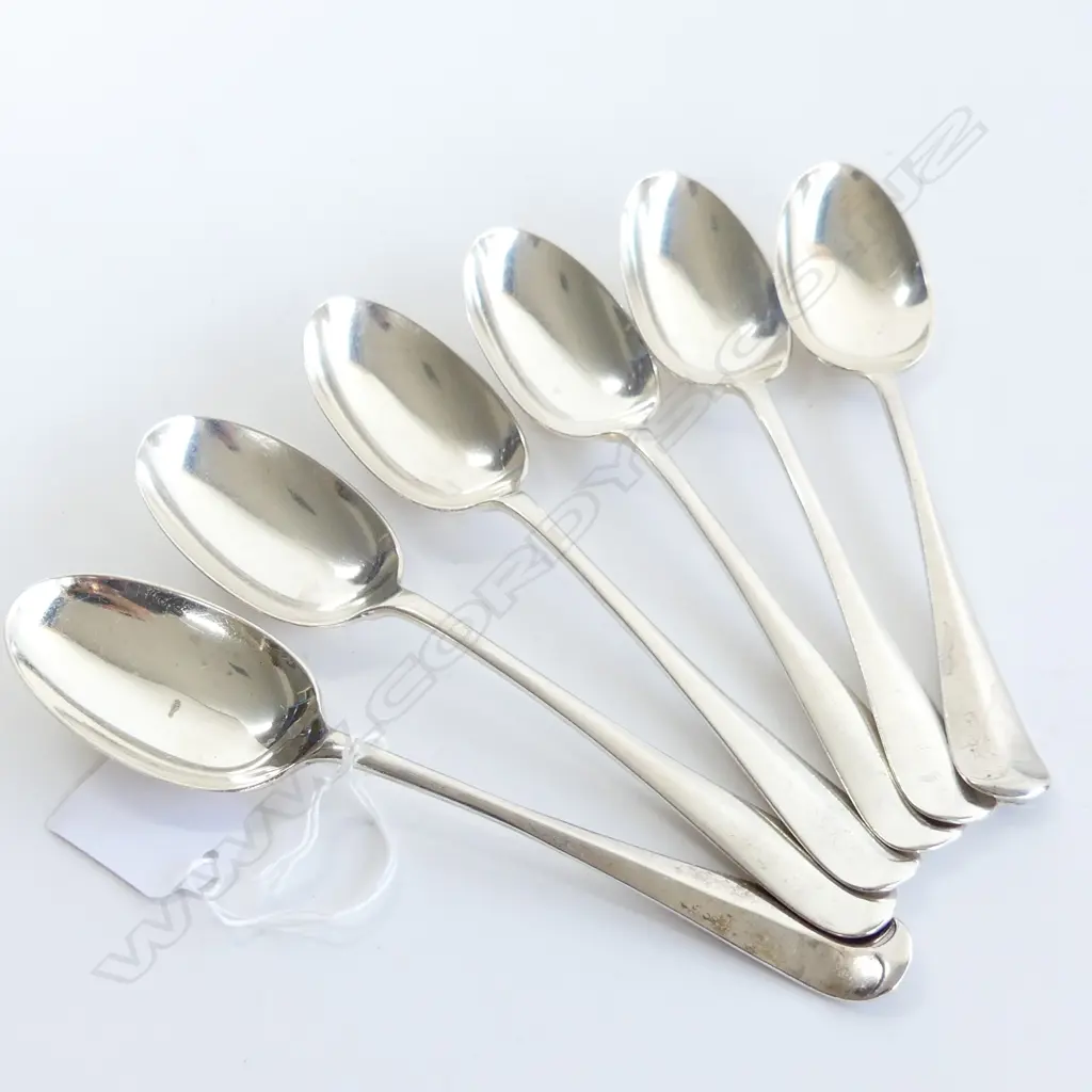 6 STG SILVER DESSERT SPOONS; 4x WALKER & HALL SHEFFIELD 1922/23 2x SIMILAR L.180mm 301 GRAMS Image 1++
