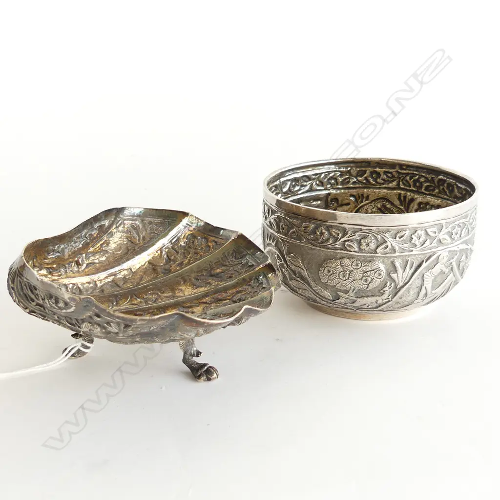 2 PCES INDIAN SILVER; BOWL 95mm dia 91 GRAMS & SHELL W.115mm 85 GRAMS Image 1++