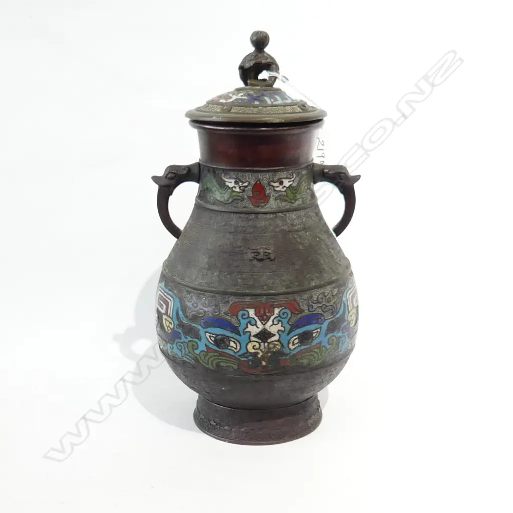 JAPANESE BRONZE CLOISONNE LIDDED URN H300MM Image 1++