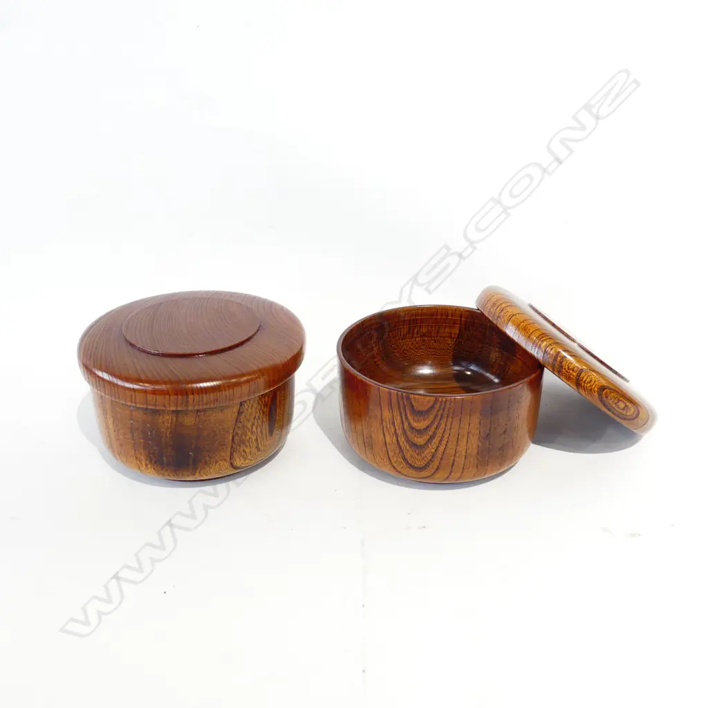 5 JAPANESE TURNED ELMWOOD LIDDED SOUP BOWLS UNUSED Image 1++