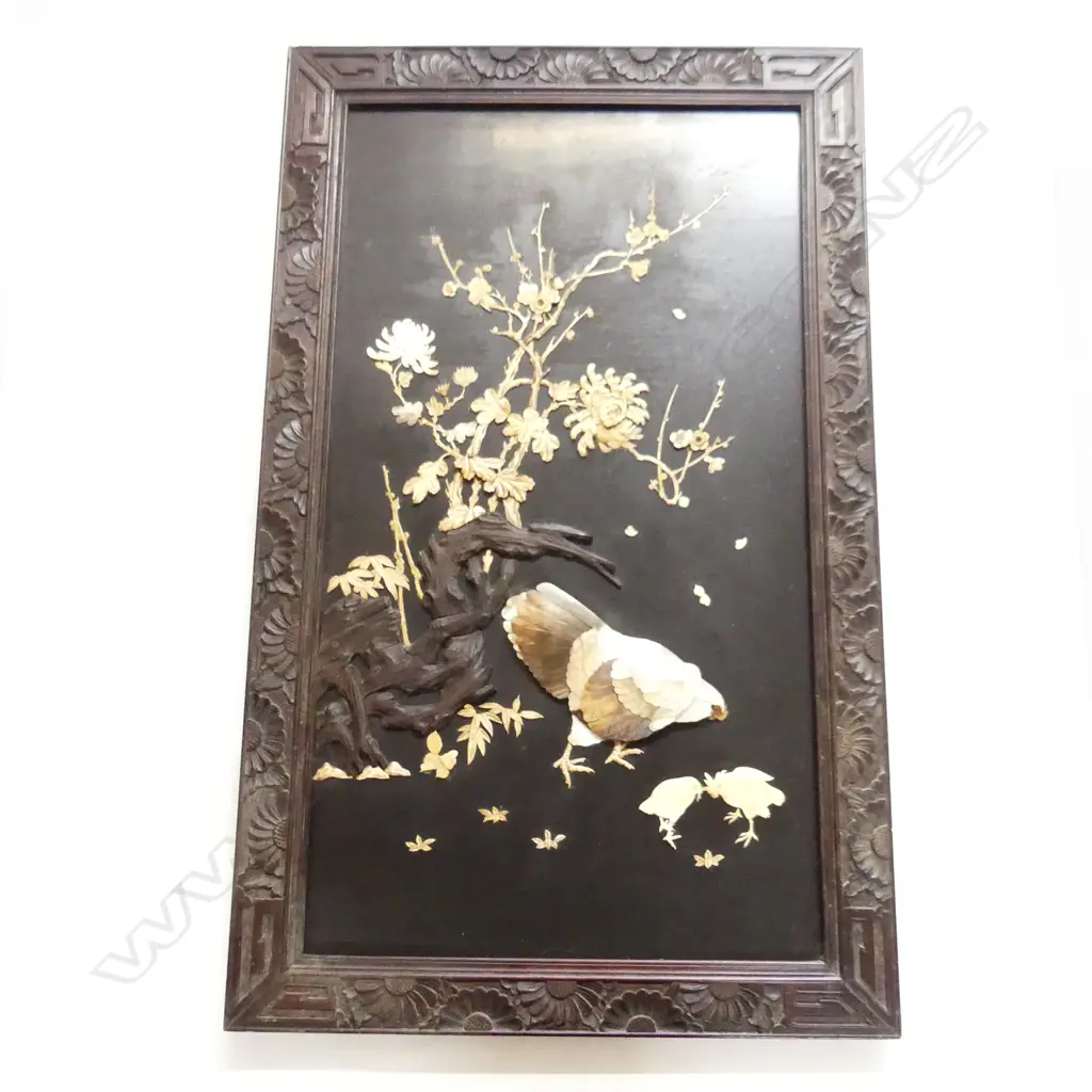 LG CHINESE PANEL; MoP HEN & CHICKENS w. BLOSSOMS 1040x640mm overall... Image 1++